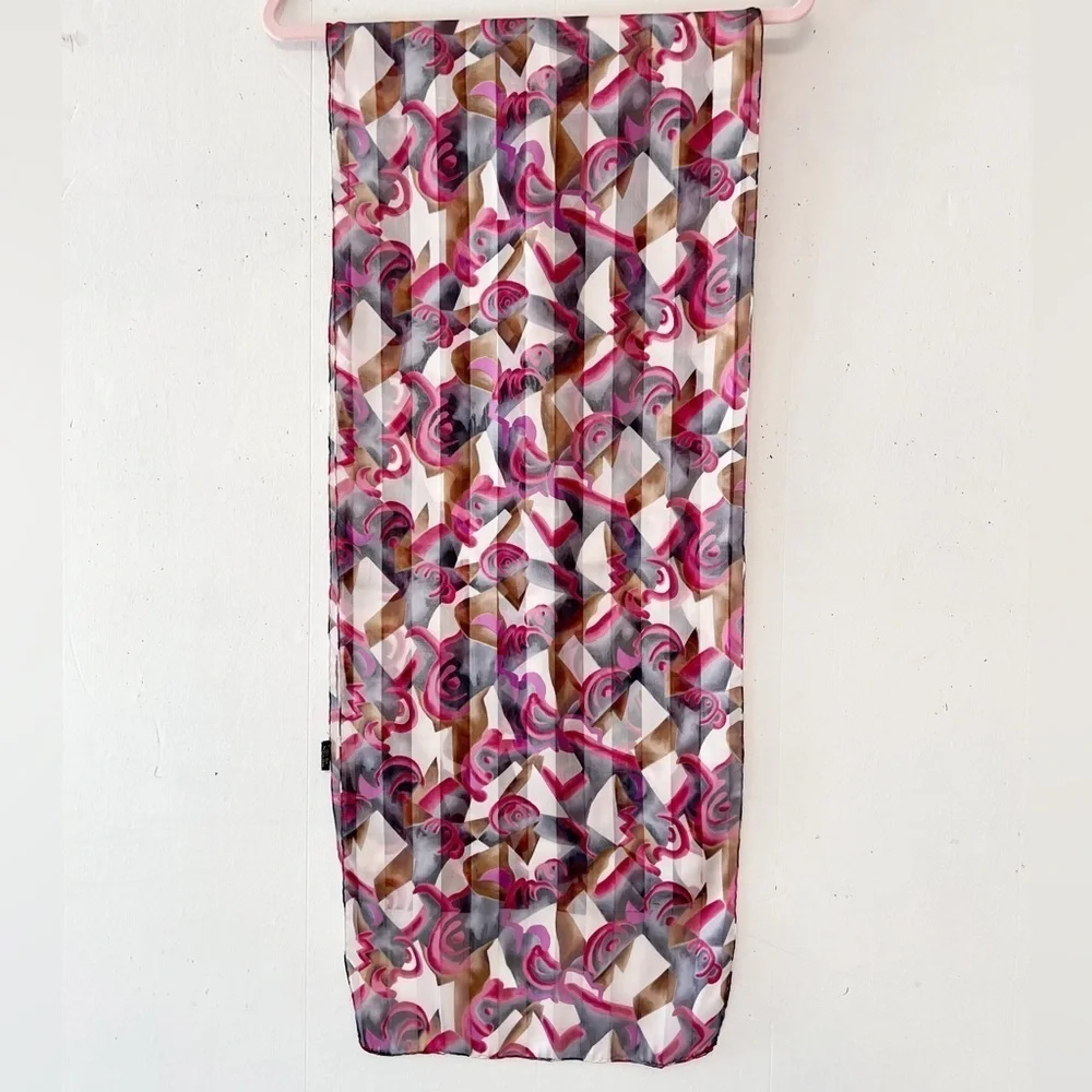 Vintage Silk Abstract Print Oblong Scarf